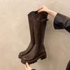 Женские осенне-зимние новые длинные сапоги для полных ног, с широким голенищем, на толстой подошве, универсальные и стройнящие, широкие высокие рыцарские сапоги