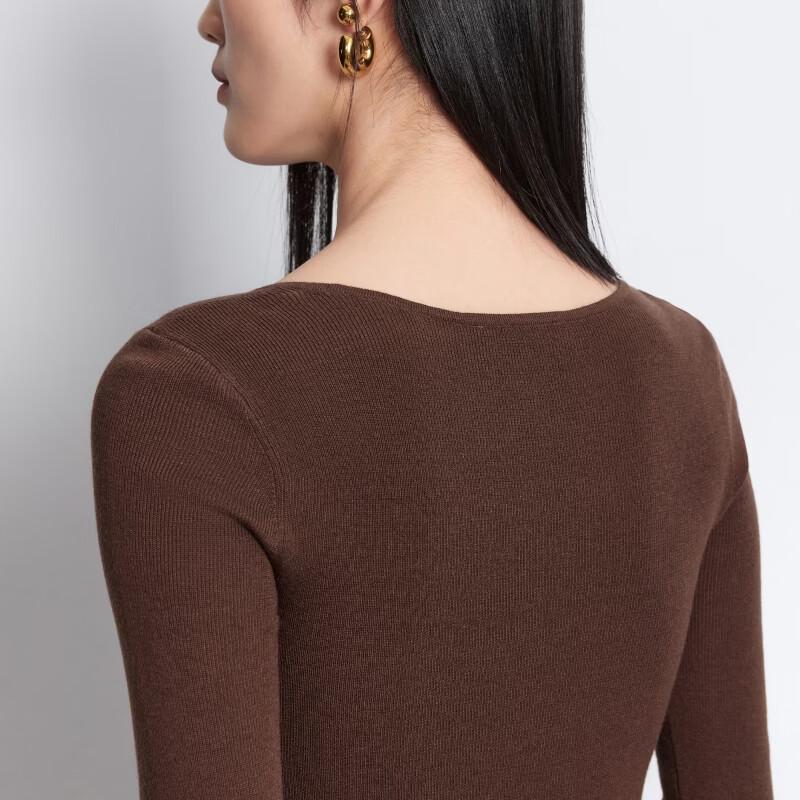 VEROMODA Women's 2026 Autumn Merino Wool Blend Round Neck Relaxed Long Sleeve Knit Top