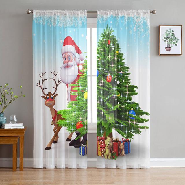 Рождественский бант, шар, рождественская елка, тюлевые шторы для украшения гостиной, современные шифоновые прозрачные вуали, рождественские шторы