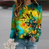 Fall Autumn Women'S Fashion O Neck Long Sleeve T-Shirt Loose Clothes Grey Hollow Butterfly Print T Shirt For Girls Street