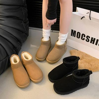 Женские зимние теплые ботинки на толстой платформе, нескользящие полусапожки из искусственной замши с подкладкой из искусственного меха, удобные короткие ботинки для ходьбы, обувь для женщин