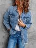 Женская стираная джинсовая куртка на осень/зиму - Свободный крой, Универсальная, Однобортная, С длинным рукавом