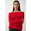 Women's Red Madonna Collar Knitwear Sweater Pf00049