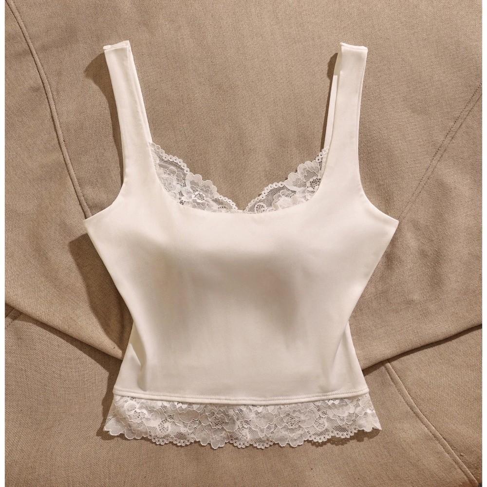 Solid Color Girl's Vest Top Sleeveless Spaghetti Y2k Top Fashion Slim Lace Crop Top Streetwear