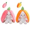 Kawaii Fruit Transfigured Easter Bunny Plush Toy Cute Carrot Strawberry Bag Turn Into Rabbit Plush Toy Kids Birthday Gift
