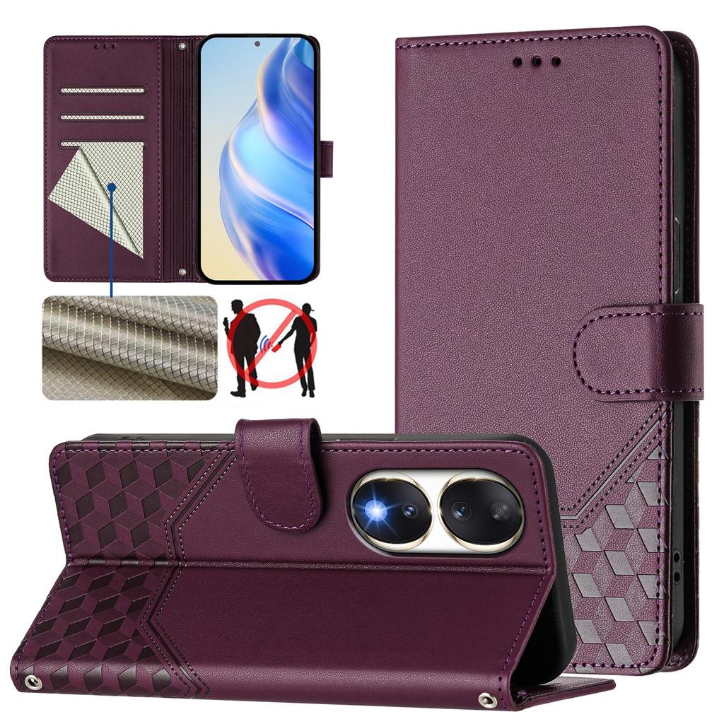 Luxury Honeycomb Texture Phone Case Magnetic Flip Wallet Cover for Honor 90 Lite, 80, 70, 60SE, 20S, 20, 9X, 9
