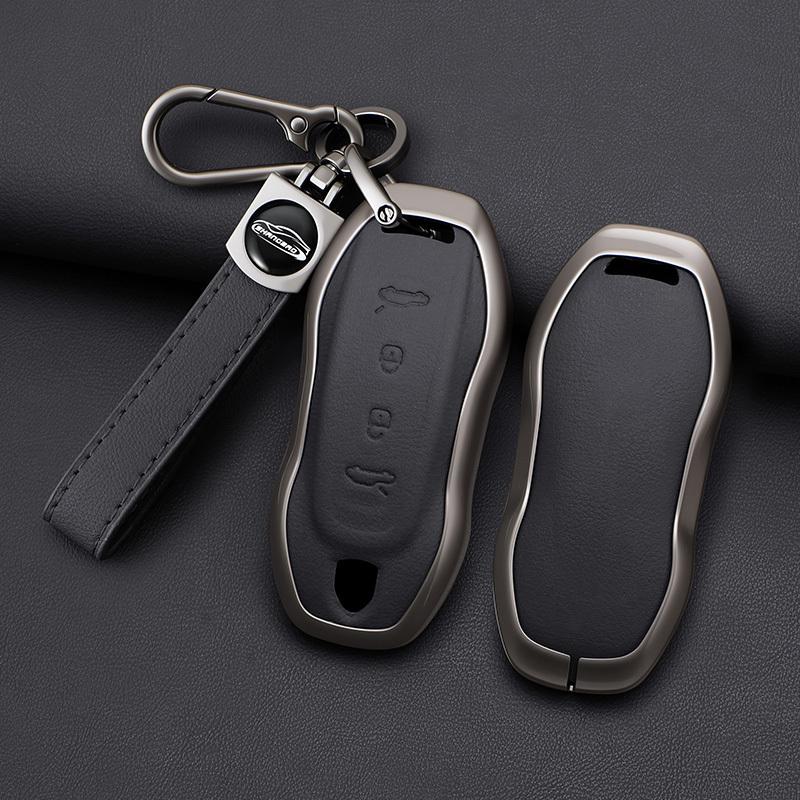 Zinc Alloy Leather Car Key Case Cover For Porsche Macan EV 2024 2025 Electric Vehile Protection Shell Accessorie