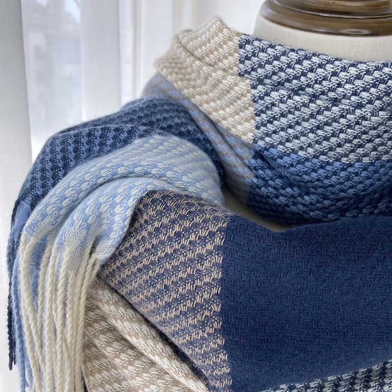 Women's Cashmere Scarf Green Plaid Vintage Winter Korean Thick Warm Long Tassel Shawl Neck Christmas Gift Fashion Accessories