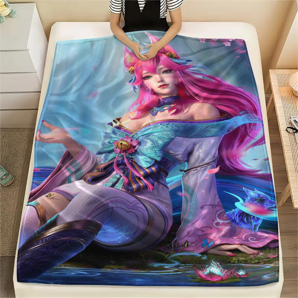 1 шт. Фланелевое одеяло с принтом KDA Ahri, Высококачественное, Удобное для всех сезонов, Декор для дома, Тепло и уют, Идеально для подарков