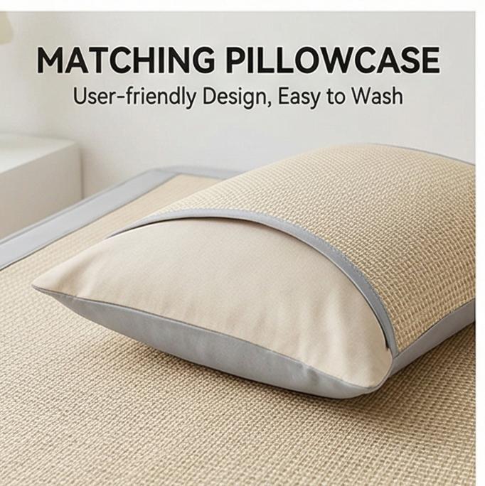 2026 New Rattan & Ice Silk Cooling Mat Set Fitted Sheet Style Soft Breathable Summer Bedding for Dorm & Home