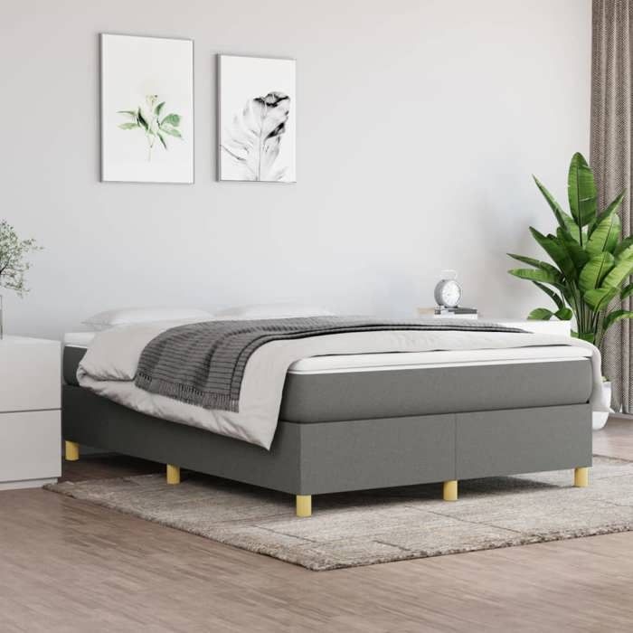 Maison Exclusive - Sommier à lattes de lit avec matelas Gris foncé 140x200cm Tissu