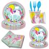 Цветы Радужный Единорог Детский День Рождения Столовые приборы Бумажные тарелки Бумажные стаканы Салфетки Скатерти Декоративный набор