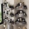 Bathroom, Space Aluminum Storage Rack, Non Perforated Bathroom Wall Hanging Corner Storage Rack, Gun Gray Triangular Basket Rack