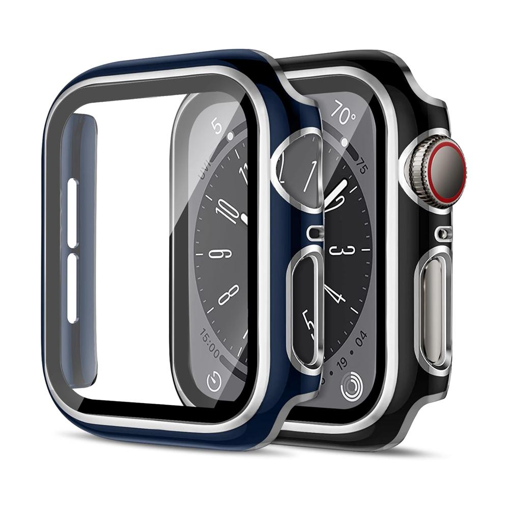 Защитное стекло + Чехол-бампер из ПК для Apple Watch 45мм 44мм 41мм 42мм 40мм 38мм iWatch series 9 8 7 SE 6 5 4