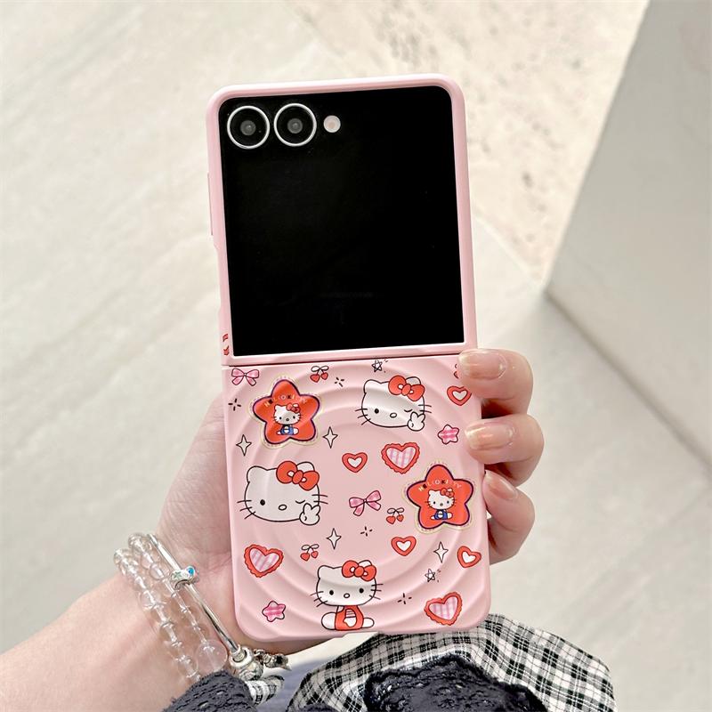 Магнитный держатель Hello Kitty Magsafe Беспроводная зарядка Мультяшный чехол для телефона Для Samsung Galaxy Z Flip 7 6 5 4 3 Чехол
