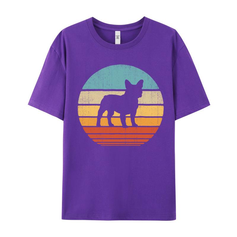 French Bulldog Retro Vintage Style Round Collar T Shirts Lovers Day Cool Tops Tees Latest Premium Cotton Tee Shirts Unisex