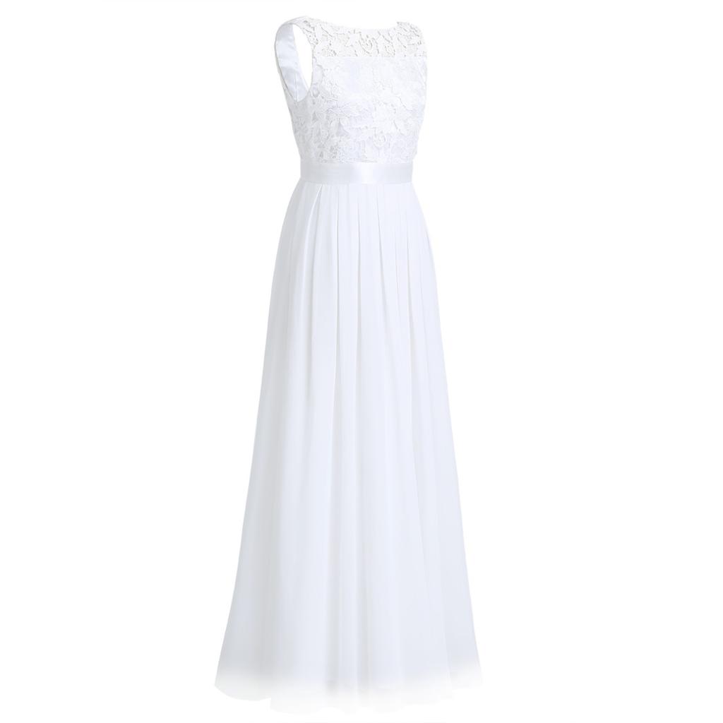 Women Ladies Embroidered Chiffon Bridesmaid Formal Dress Long Evening Prom Gown