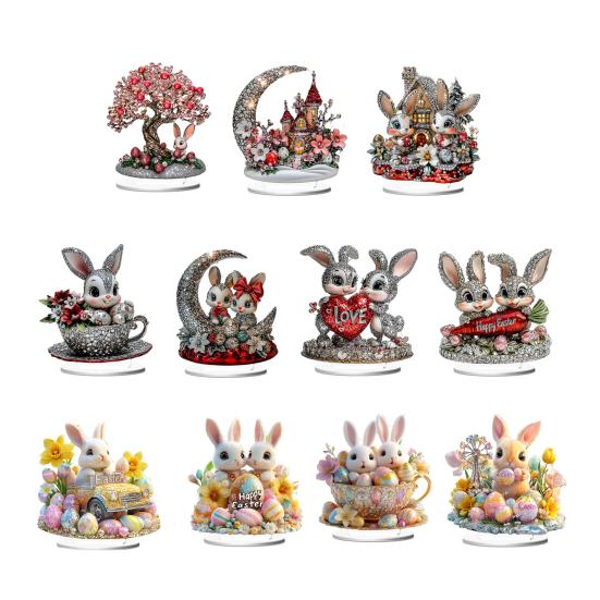 Easter Bunny Acrylic Table Sign 2D Flat Colorful Eggs Rabbit Decoration Home Living Room Valentine's Day