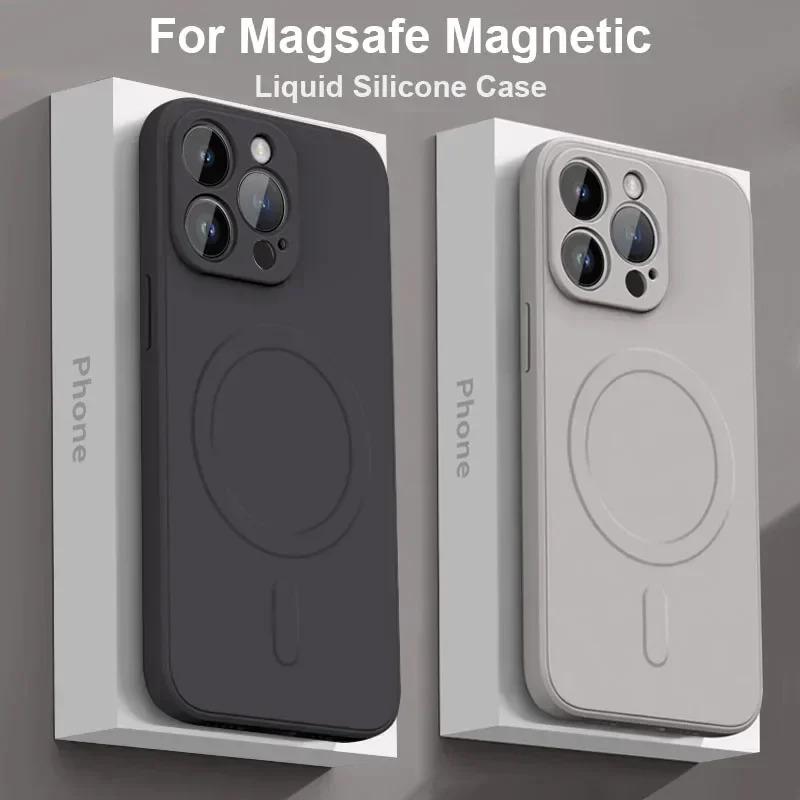 Чехол из жидкого силикона для iPhone 16 17 15 14 13 12 11 Pro Max Plus Mini Air Для Magsafe Магнитная Беспроводная Зарядка Мягкая Крышка funda