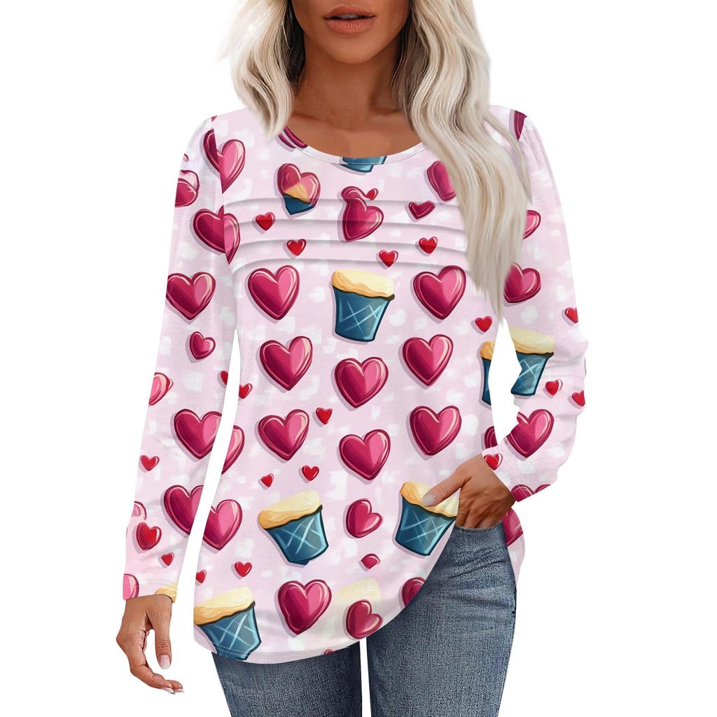 Женский свободный повседневный топ с круглым вырезом и длинными рукавами, модный топ