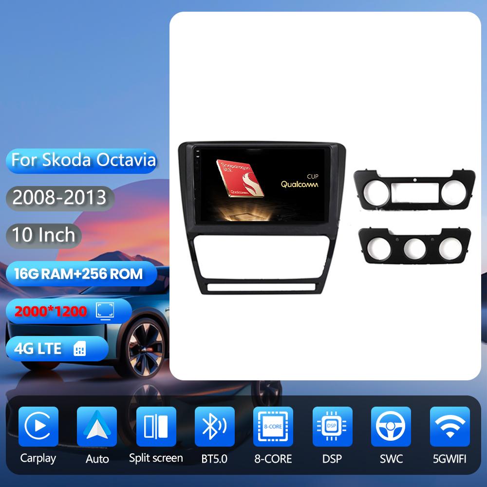 Android 16 pour Skoda Octavia 2 A5 2008 - 2013 Carplay Auto Autoradio Lecteur Multimédia Stéréo Caméra 360° Écran QLED