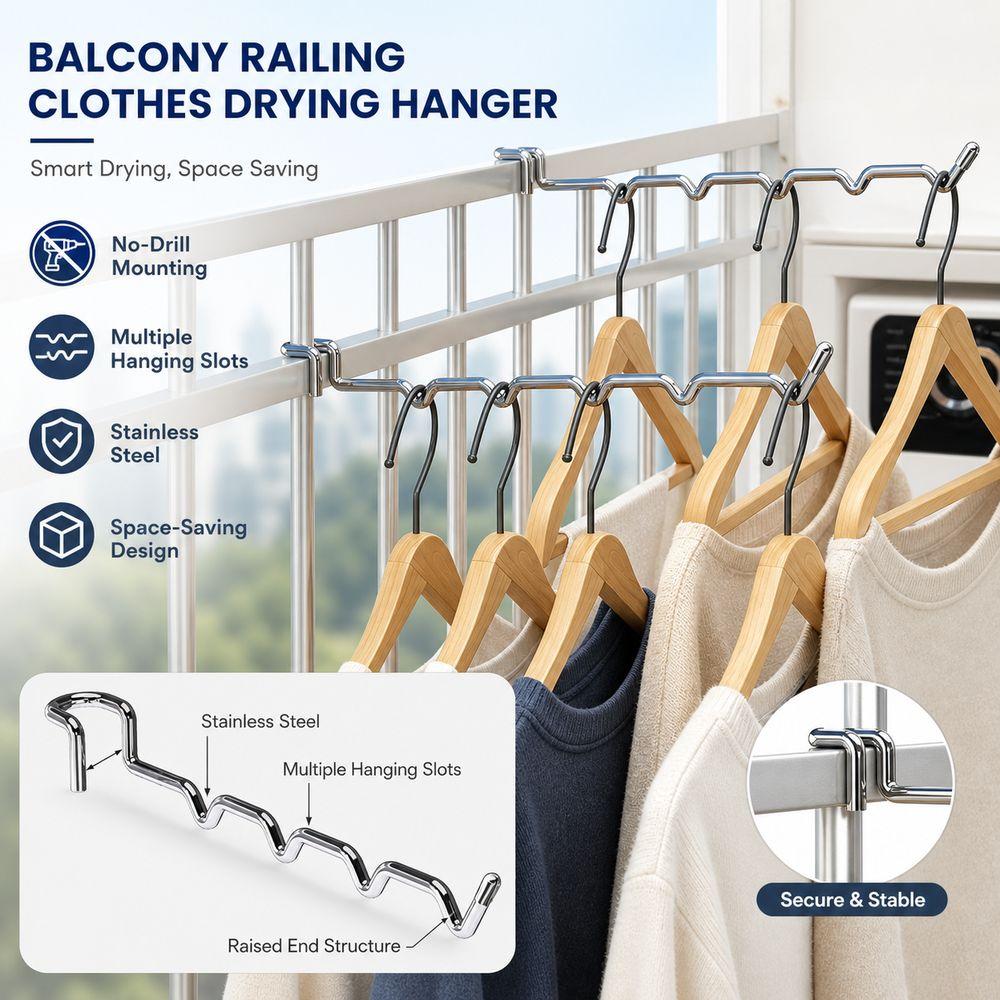 Wave Shaped Railing Drying Rack No Drill Window Hanging Rack Window Railing Use