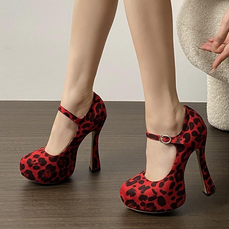 Liyke Весна Осень Сексуальный Леопардовый Принт Женские Туфли на Платформе Высоком Каблуке Шпильке Сандалии Модные Туфли с Ремешком на Пряжке для Вечеринки Стриптиза Туфли-лодочки