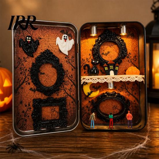 Lace Compartment Tin DIY Mini Photo Frames Silhouette Box, Halloween Miniature Small Storage Picture Display Container for Party Home Decor Box