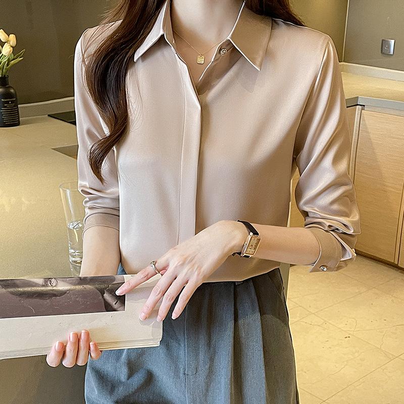 Рубашка с длинными рукавами, женская весенне-осенняя атласная темпераментная универсальная свободная повседневная рубашка