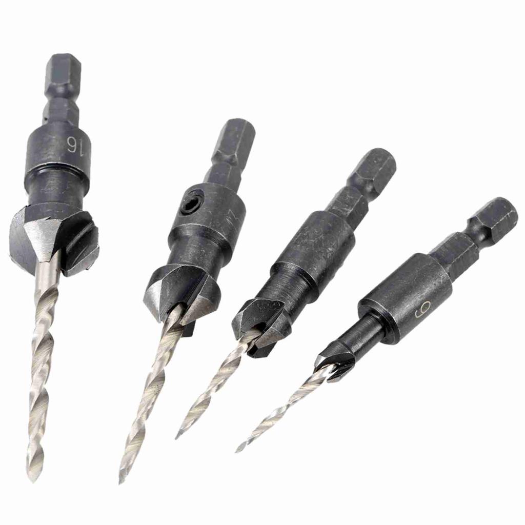 4pcs Countersink Drill Bit Set 1 4in Hex Shank Adjustable Woodworking Tapered Drill Bit with Hex Wrench