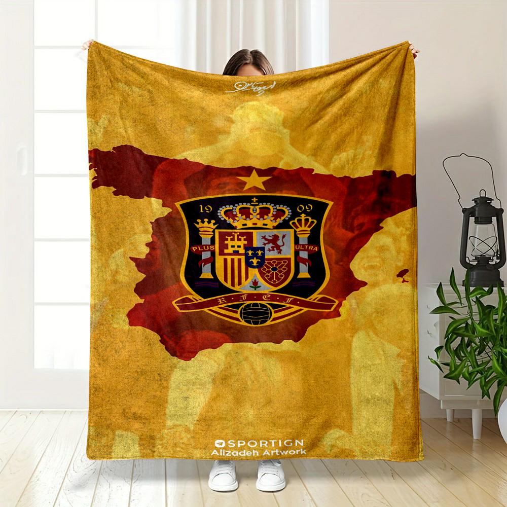 Spain Flag Themed Designed Flannel blanket for bedroom, living room, sofa, and nap