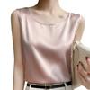 Women Summer Vest Round Neck Sleeveless Smooth Satin Vest Regular Fit Tank Tops Casual Camisole Clubs Daily Wear