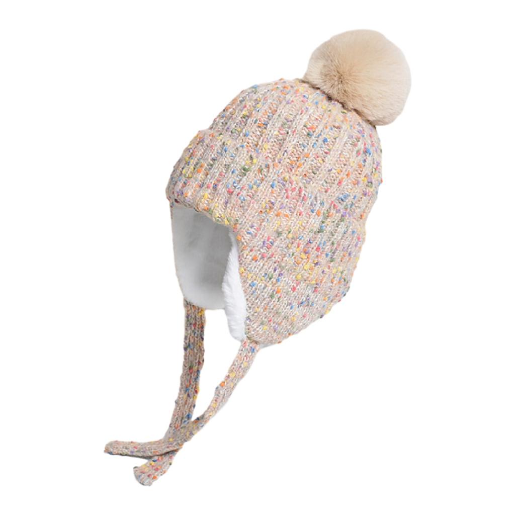 Женская зимняя шапка, вязаная шапка-ушанка, шапка-чулок с ушками, уличная теплая меховая шапка