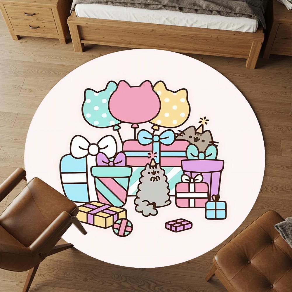 1 шт. Коврик для стула Pusheen Party Круглый коврик для пола - Нескользящий, Напольный коврик для офиса, спальни, домашний декор Рождественский подарок p0811238