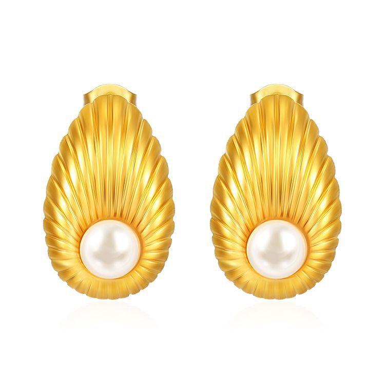 Премиум легкие роскошные серьги из нержавеющей стали с инкрустацией жемчугом женские трендовые универсальные серьги с покрытием 18 карат