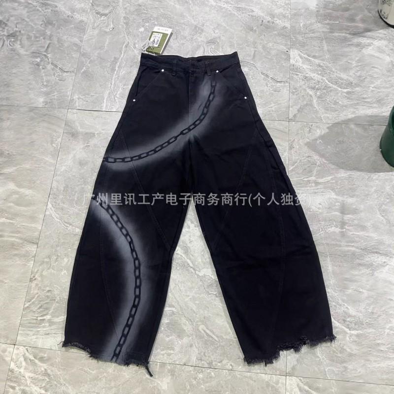 3D Digital Print Distressed Straight Leg Jeans Men Women Streetwear Loose Wide Denim Pants