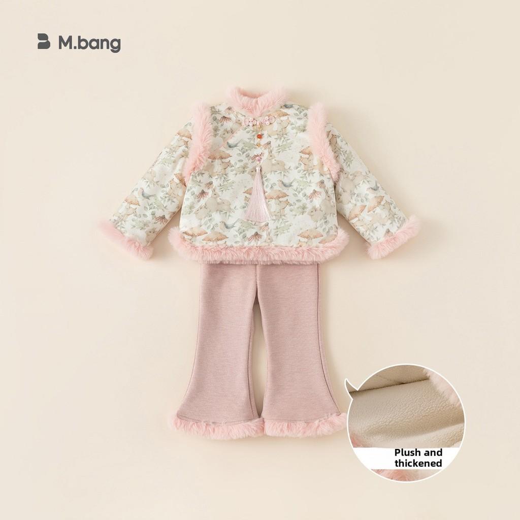 Традиционный китайский набор для переодевания девочки с теплым топом с длинным рукавом и брюками для детей для зимней носки