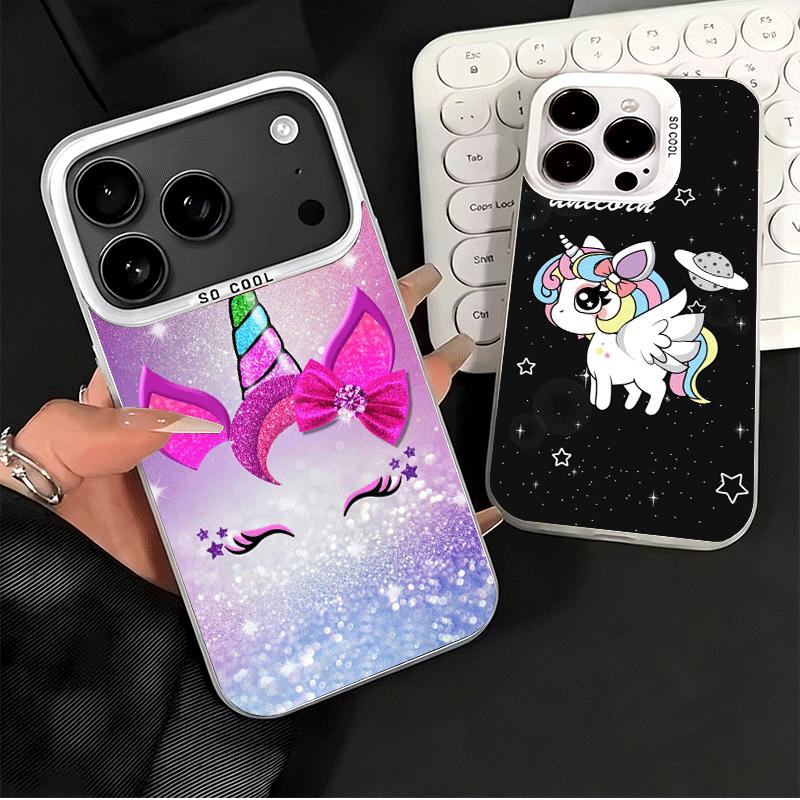 Розовый Единорог Радуга Ударопрочный Чехол для Телефона для iPhone 17 Air 16 16E 15 Pro Max 14 Plus 13 Mini 12 Задняя Крышка Противоударный Fundas