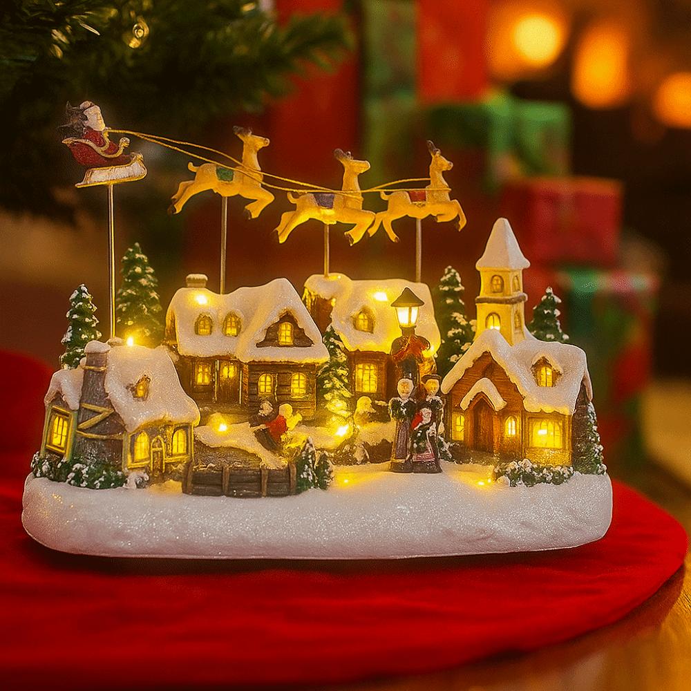 Resin Christmas Glowing Village 3-Elk Reindeer with Music Christmas Flying Reindeer Kids Gift LED Lighted