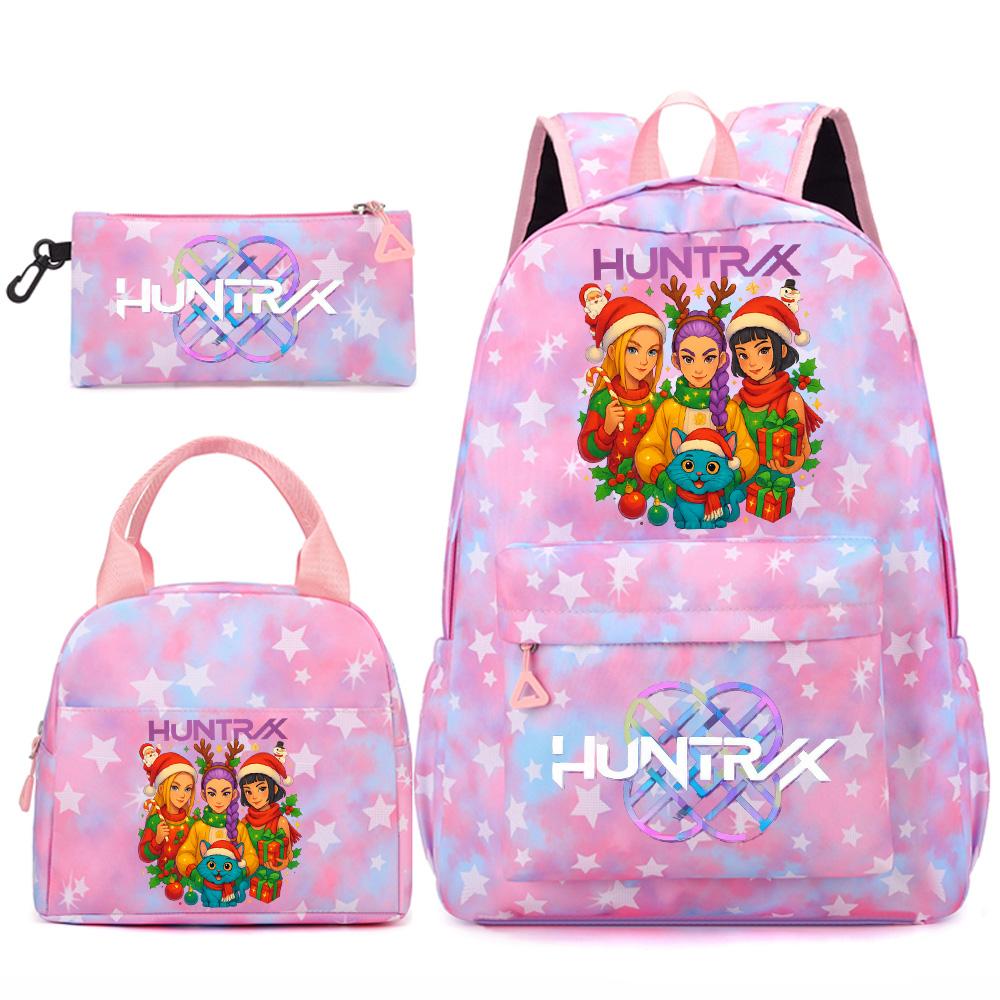 3Pcs/set Christmas Kpop Printed Backpack Handbag Pencil Case for Teenger Student Girl Boy Schoolbag Kid Bookbag Large Capacity Travel Bag Gift
