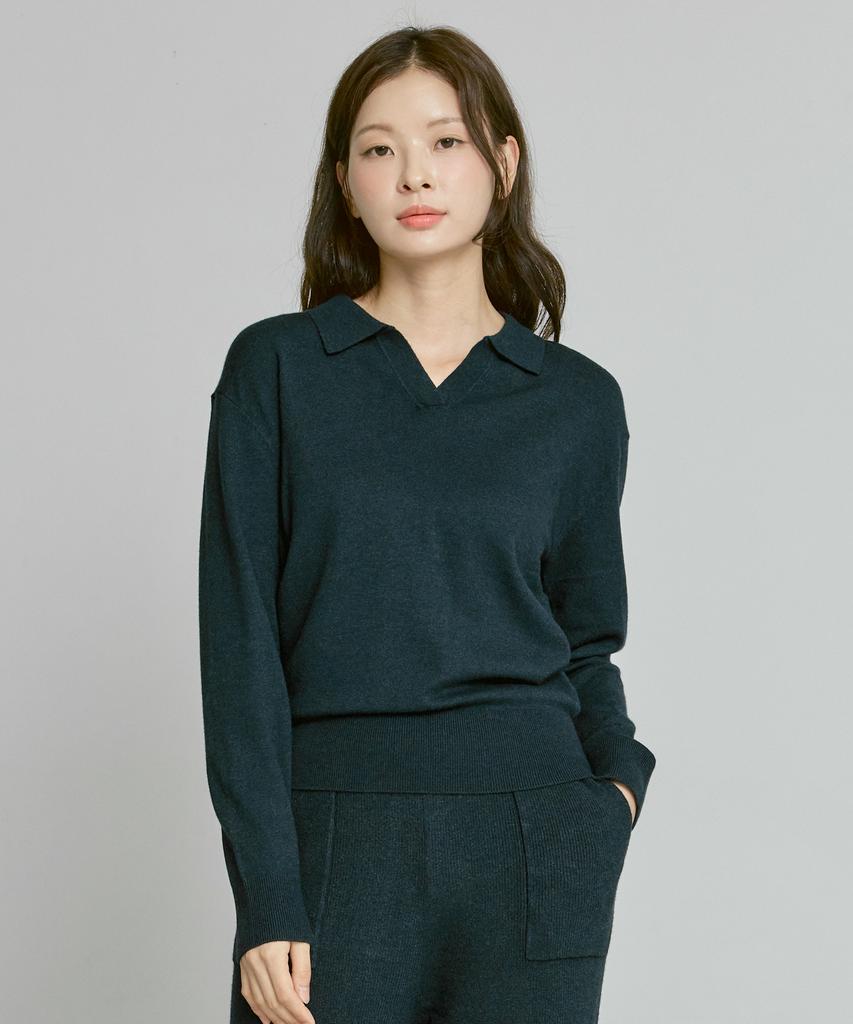 210EDIT Women'S Cashmere Blend Collared Knit [Teal Blue]_Zd4Sw510