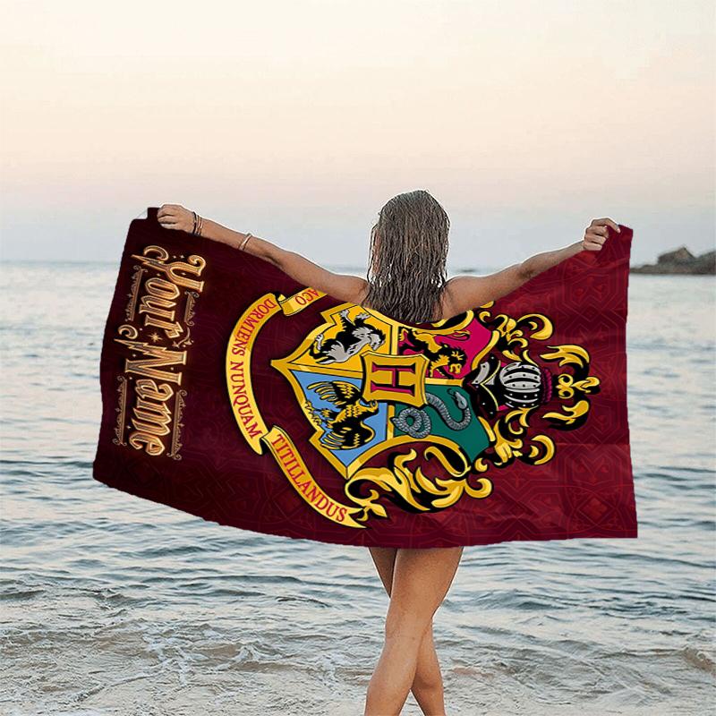 1pc Hogwarts Beach Towel with Custom Name, Beach and Seaside Swimming Pool Equipment, Fashion Pattern, Rectangular, Travel Essential