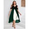 Women's Short Sleeve V Neck Chiffon Patchwork Contrast Color Cocktail Semi-Formal Casual Plus Size Dress