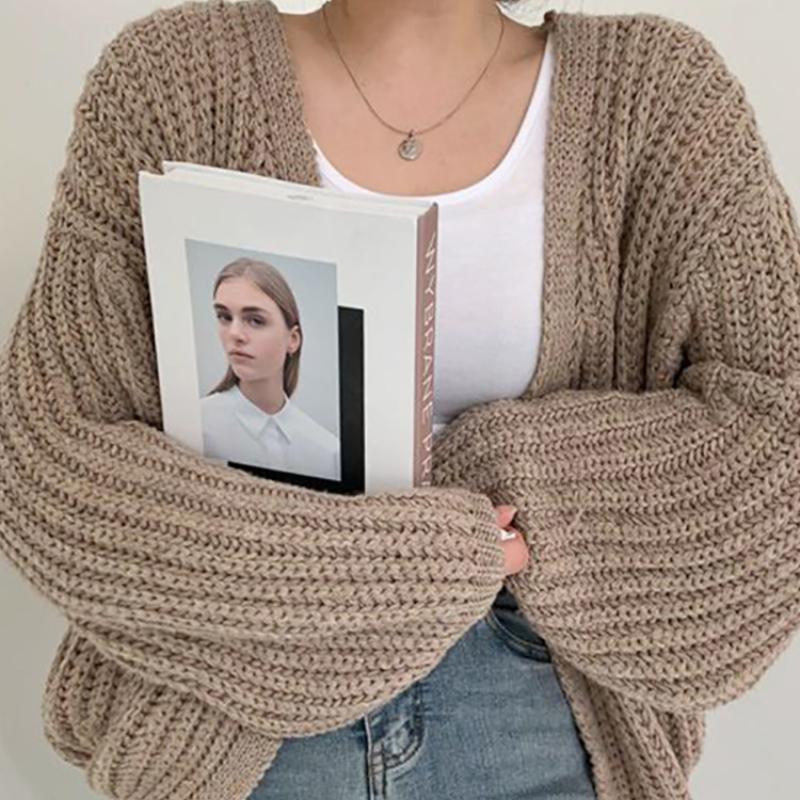 Женский кардиган, свитер, пальто, повседневное, свободное, трикотажное, однотонное, пальто с рукавами-фонариками, милое пальто для женщин 2024, осень-зима