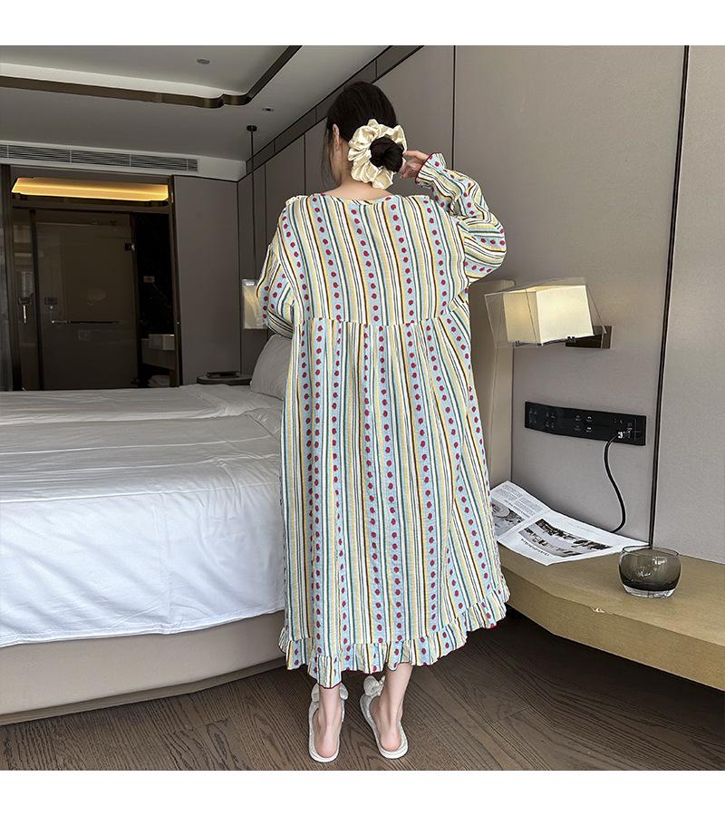 Осенняя ночная сорочка из чистого хлопка большого размера - Женская домашняя одежда и верхняя одежда с принтом оверсайз