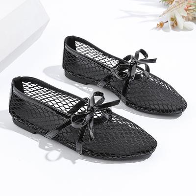 Новые сетчатые туфли-балетки с бантом, дышащие, женские, полые, на мягкой подошве, удобные, Мэри Джейн, женские, для отдыха, с ремешком на щиколотке, с круглым носком