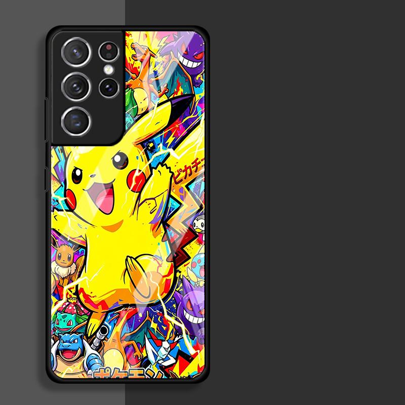 Luxury Phone Cover Glass Case for Samsung Galaxy S26 S25 Ultra S21 S22 S24 S20 FE S25+ S24+ S23+ S23 Plus Hot Anime Pokemon