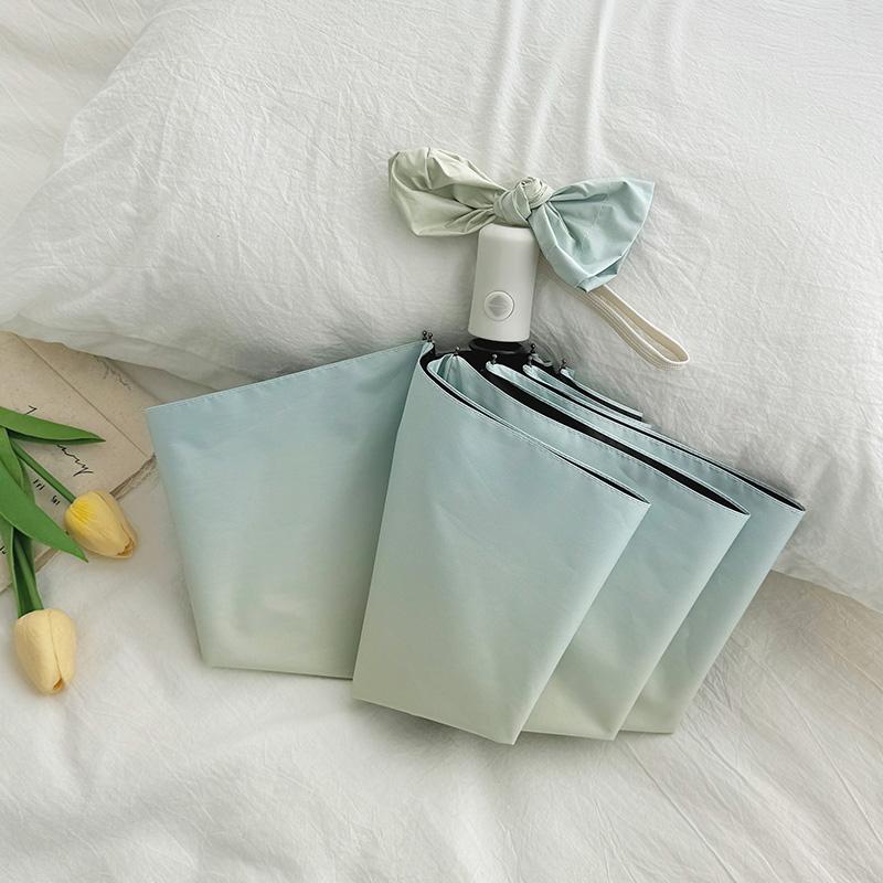 Sea Salt Blue Gradient Umbrella, Dual-Use Triple Fold Black Rubber Umbrellas, Parasol Umbrella Automatic/Manual Uv Umbrella Gift