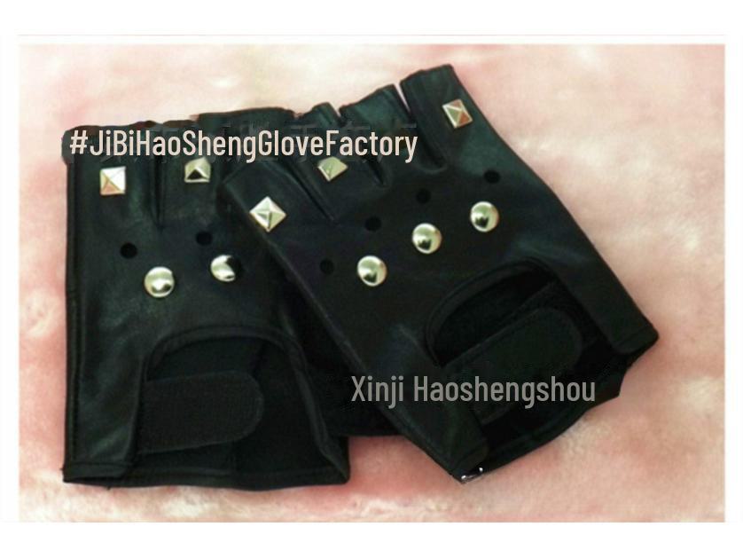 Мужские перчатки без пальцев из натуральной кожи с заклепками для уличных танцев в стиле панк