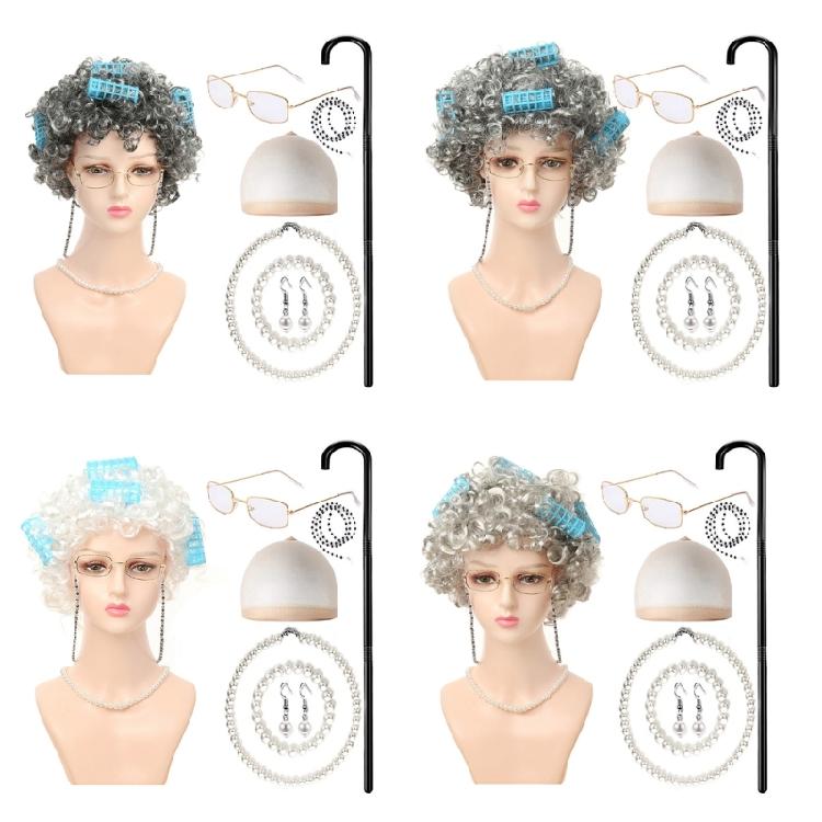 Набор костюма бабушки на Хэллоуин Парик старушки и очки бабушки Реквизит для девочки